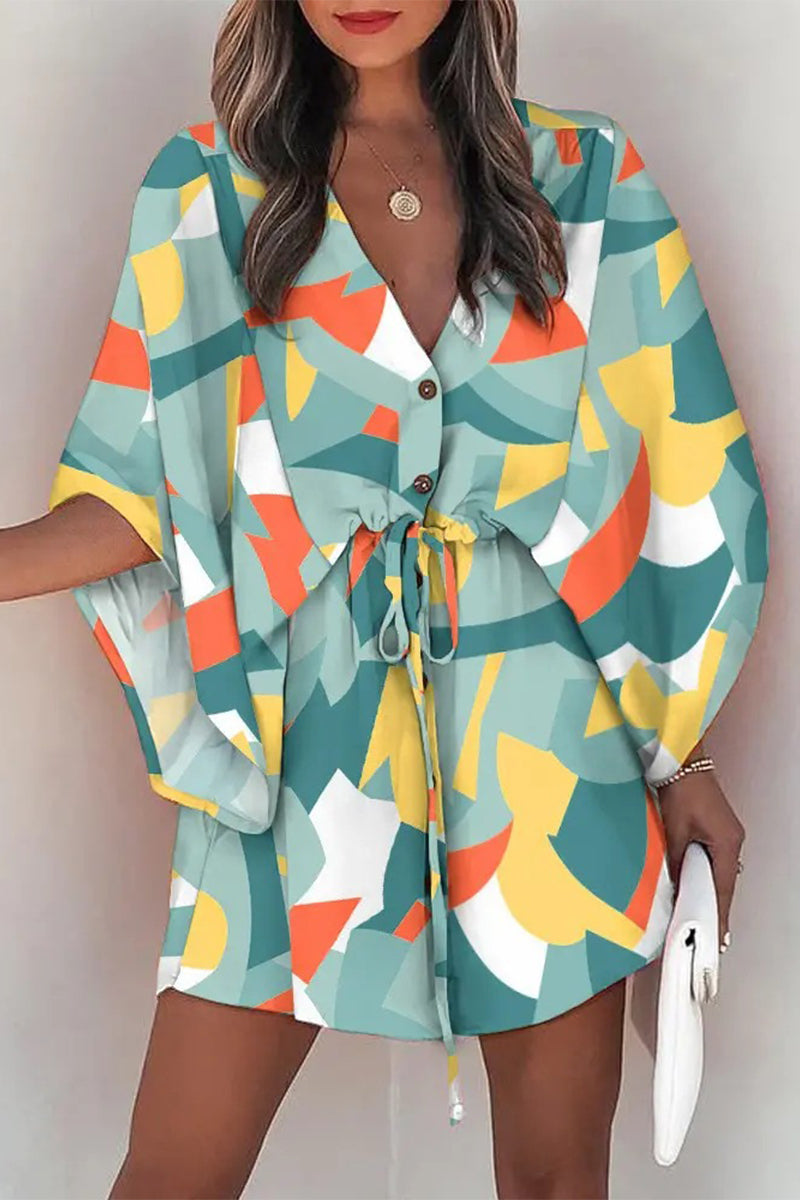 Vestidos casuales de moda con cuello en V y estampado de patchwork (12 colores)