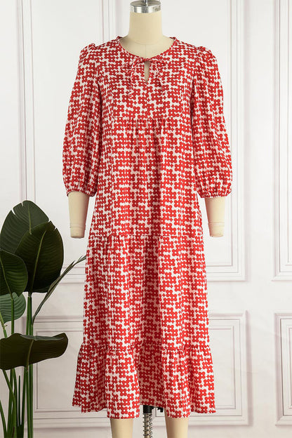 Sweet Elegant Print Flounce Printing O Neck Printed Dress Dresses(9 Colors)