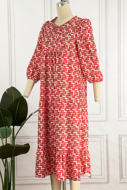 Sweet Elegant Print Flounce Printing O Neck Printed Dress Dresses(9 Colors)