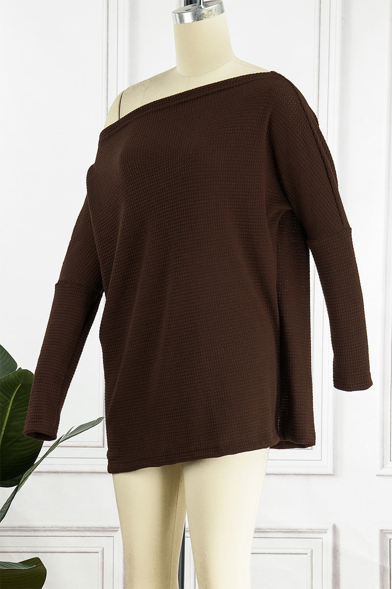 Suéteres casuales de cuello oblicuo de color liso (6 colores)