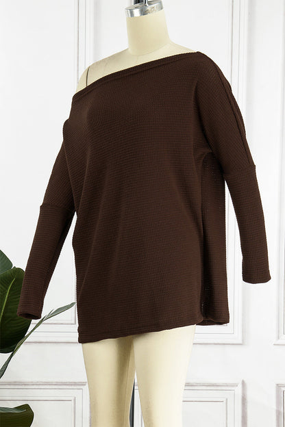 Suéteres casuales de cuello oblicuo de color liso (6 colores)