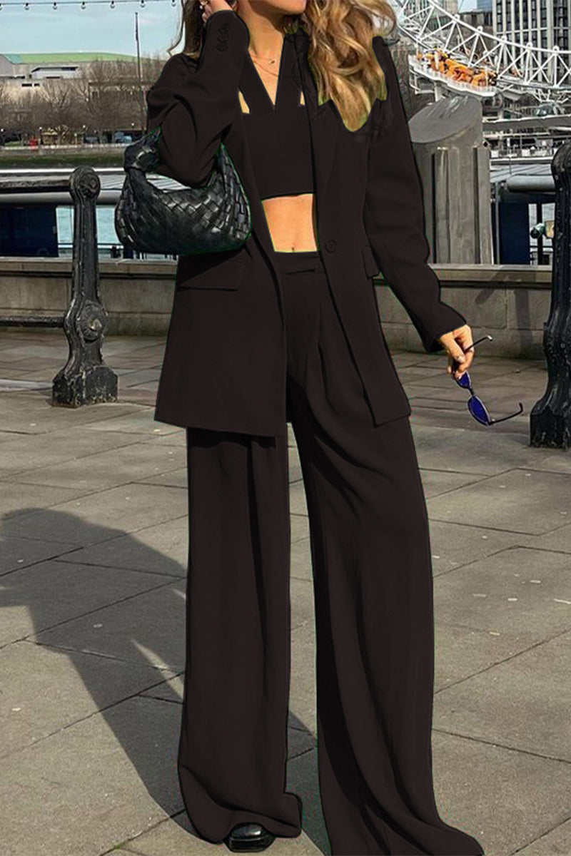 Conjunto elegante de dos piezas con cuello vuelto, manga larga y color liso (3 colores)
