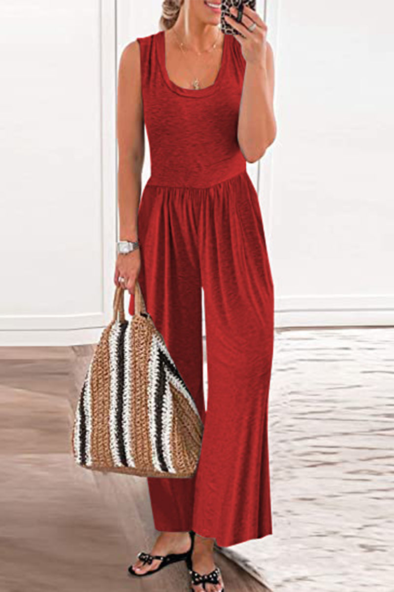 Monos holgados informales, sencillos, de color liso y cuello redondo (5 colores)