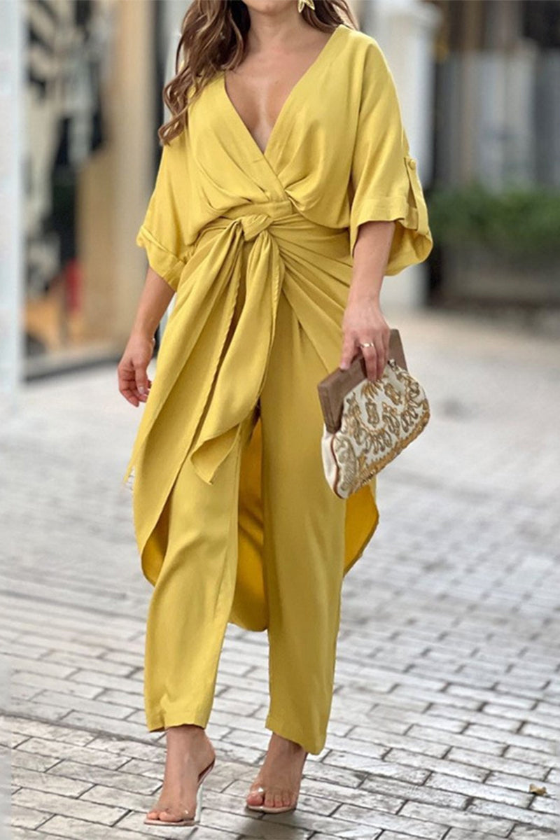 Monos casuales lisos con escote en V y frenillo (5 colores)