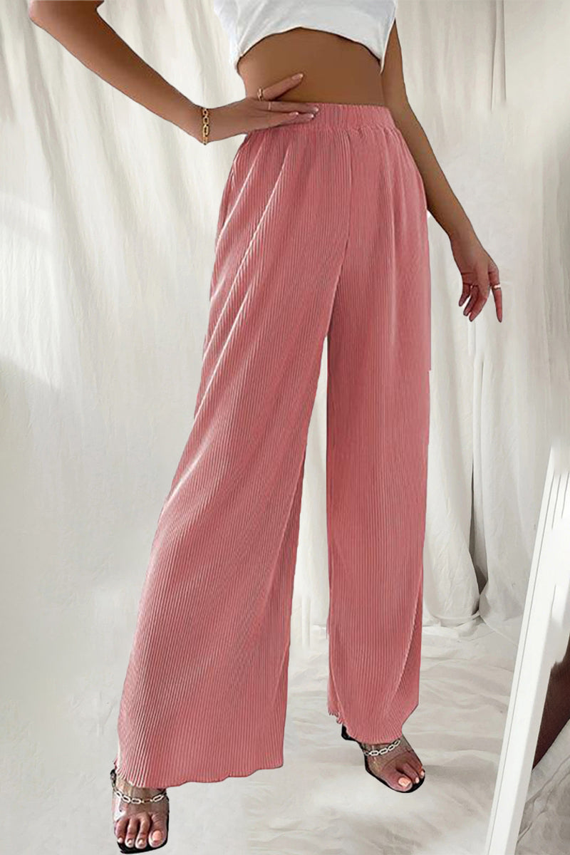 Pantalones casuales sencillos, holgados, de cintura alta, con pierna ancha y pliegues lisos (7 colores)