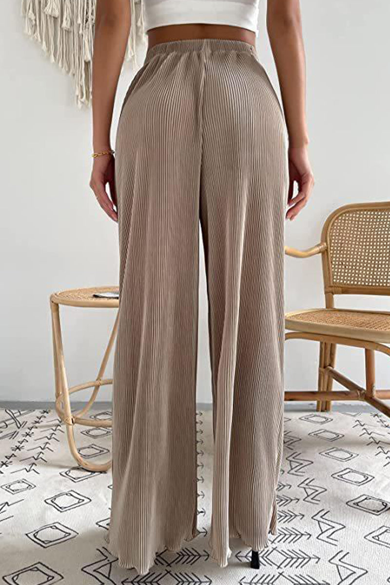 Pantalones casuales sencillos, holgados, de cintura alta, con pierna ancha y pliegues lisos (7 colores)