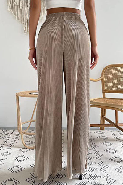 Pantalones casuales sencillos, holgados, de cintura alta, con pierna ancha y pliegues lisos (7 colores)