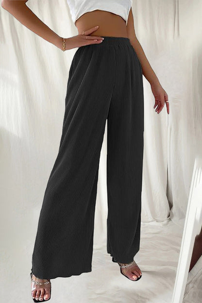 Pantalones casuales sencillos, holgados, de cintura alta, con pierna ancha y pliegues lisos (7 colores)