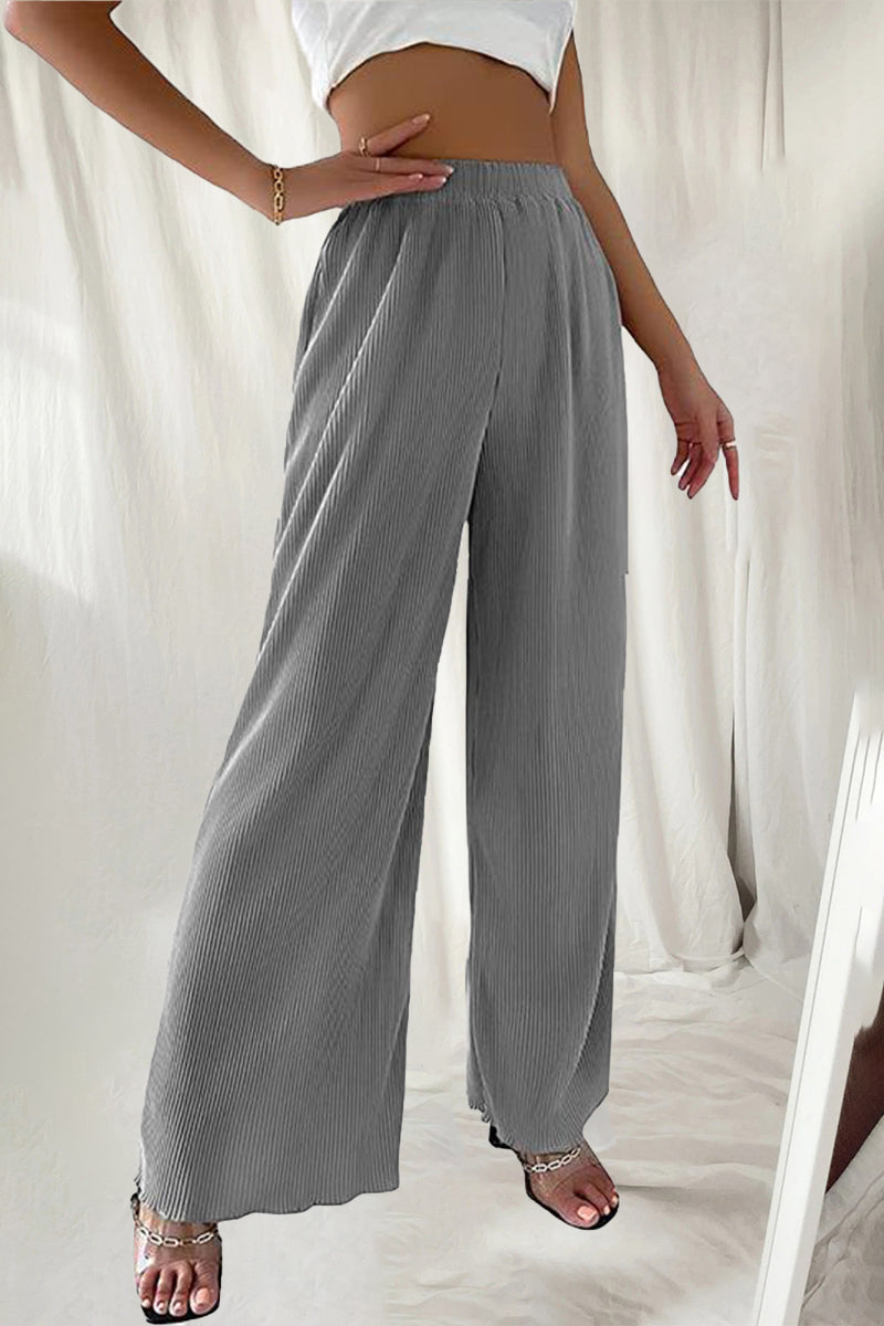 Pantalones casuales sencillos, holgados, de cintura alta, con pierna ancha y pliegues lisos (7 colores)