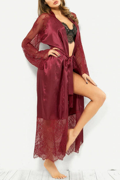 Lencería sexy tipo cárdigan transparente con parches sólidos
