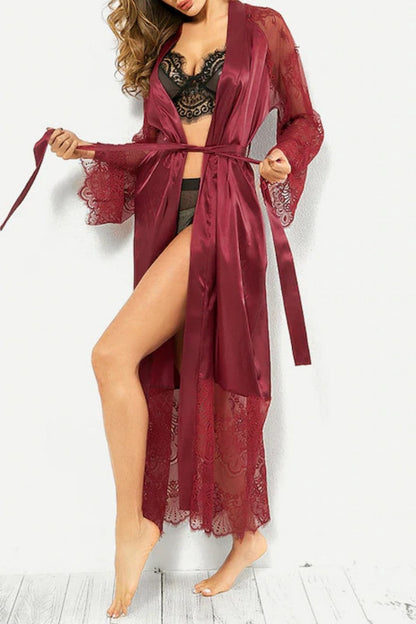 Lencería sexy tipo cárdigan transparente con parches sólidos