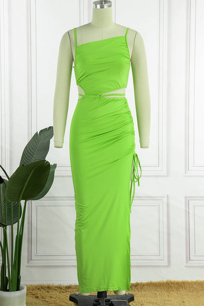 Sexy Solid Frenulum Backless Oblique Collar Irregular Dress Dresses