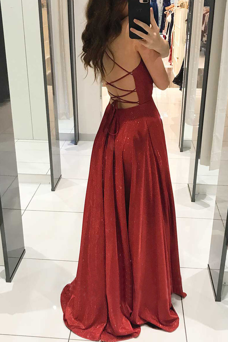 Vestidos de princesa elegantes con escote en V y espalda descubierta de color liso de celebridades