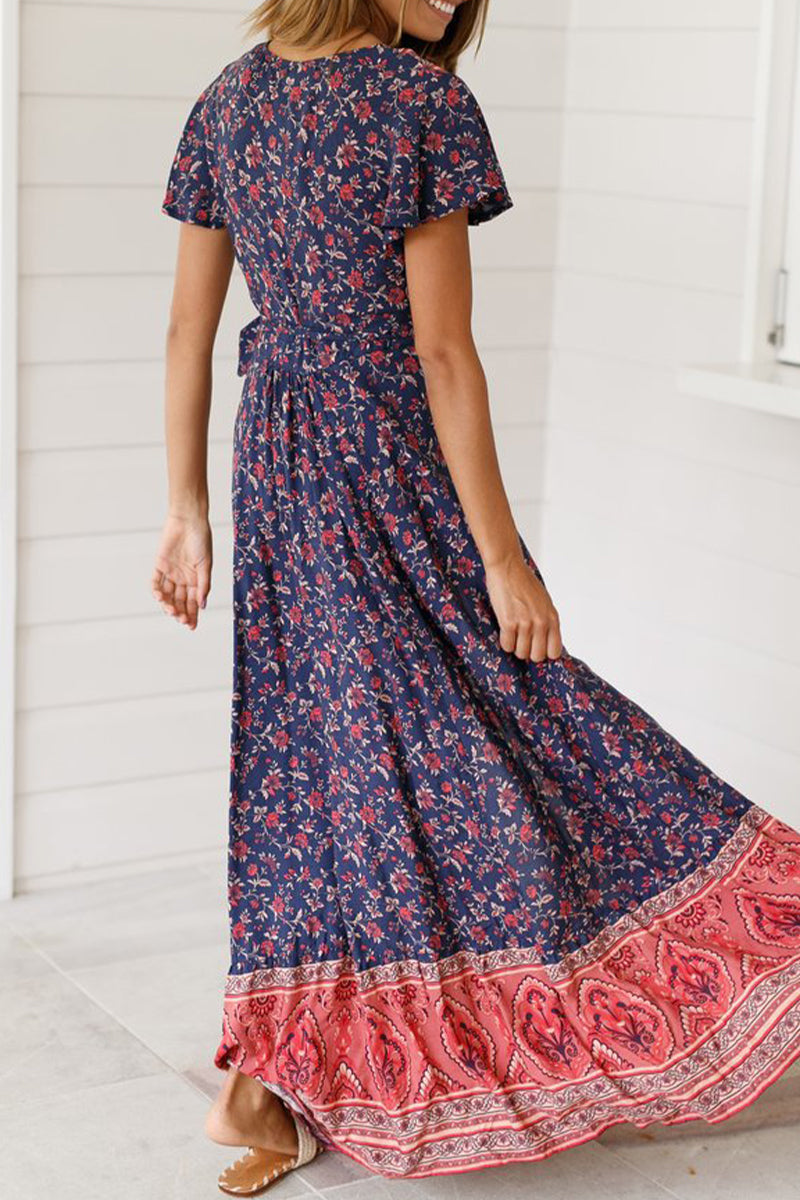 Sexy Elegant Print V Neck A Line Dresses(10 Colors)