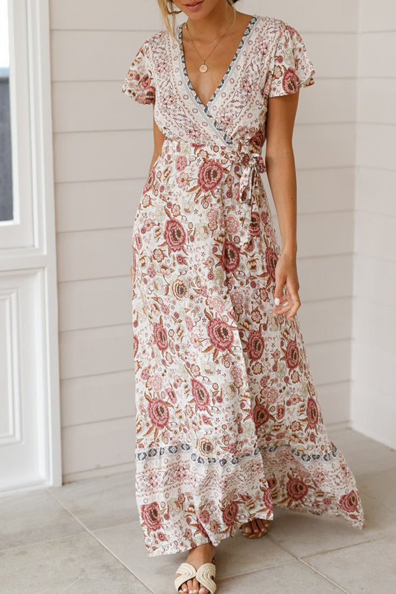 Sexy Elegant Print V Neck A Line Dresses(10 Colors)