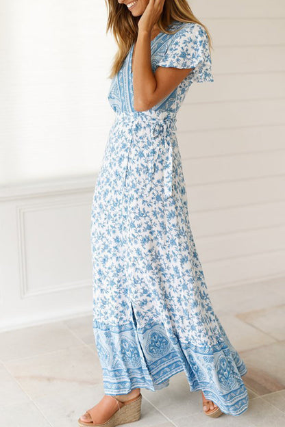 Sexy Elegant Print V Neck A Line Dresses(10 Colors)