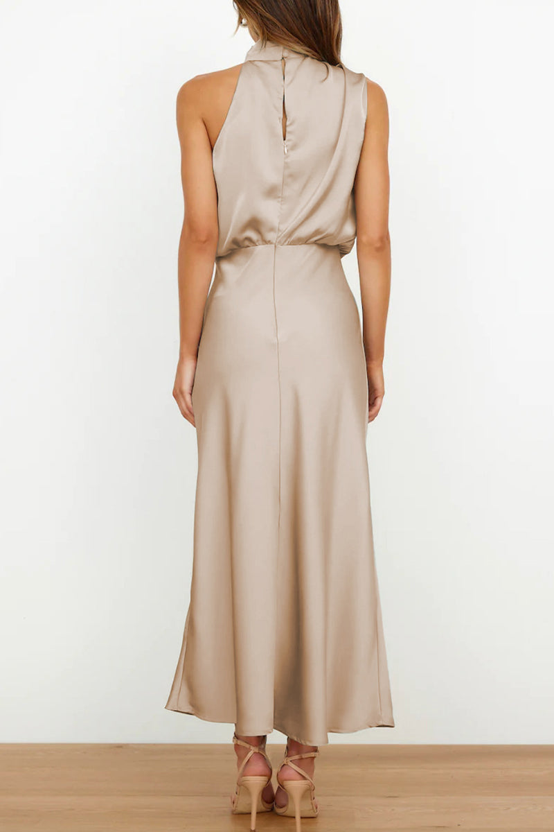Vestidos de celebridades con cuello alto, línea A, sencillos, sólidos y con cremallera (6 colores)