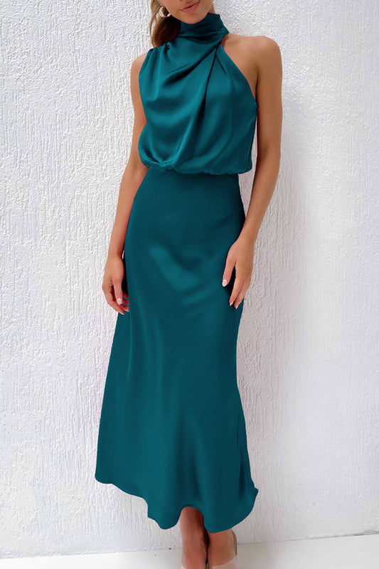 Vestidos de celebridades con cuello alto, línea A, sencillos, sólidos y con cremallera (6 colores)