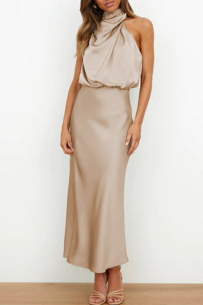 Vestidos de celebridades con cuello alto, línea A, sencillos, sólidos y con cremallera (6 colores)