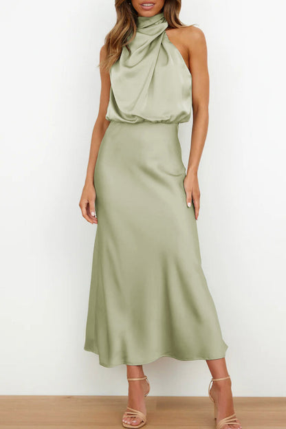 Vestidos de celebridades con cuello alto, línea A, sencillos, sólidos y con cremallera (6 colores)