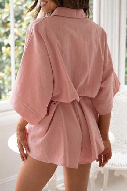 Casual Simplicity Solid Frenulum Solid Color Turndown Collar Loose Rompers