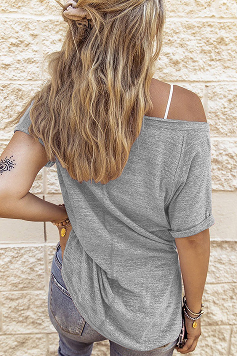 Tops casuales sencillos con cuello en V y parches lisos (7 colores)