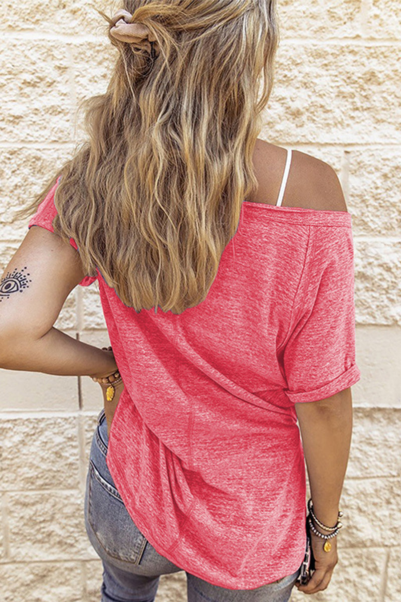 Tops casuales sencillos con cuello en V y parches lisos (7 colores)