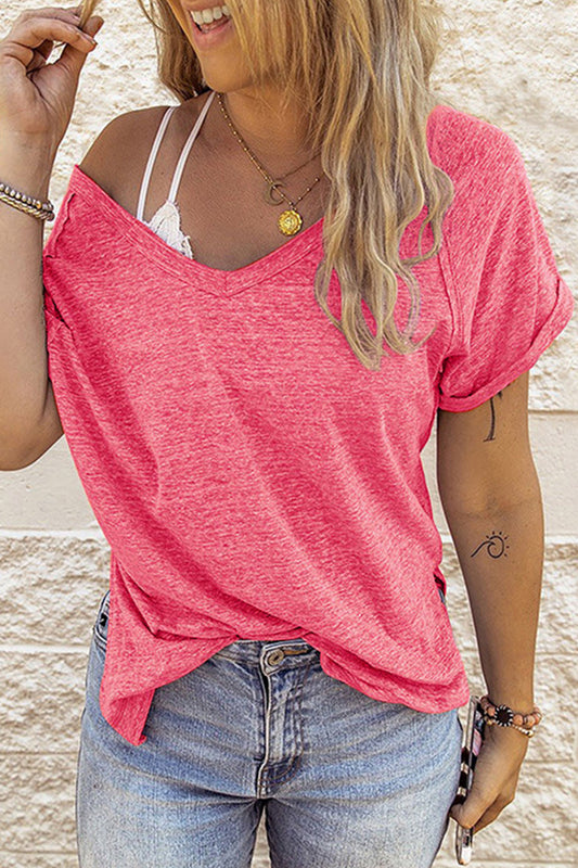 Tops casuales sencillos con cuello en V y parches lisos (7 colores)