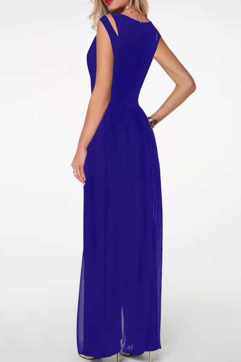 Monos casuales de cuello redondo con parches sólidos y regulares