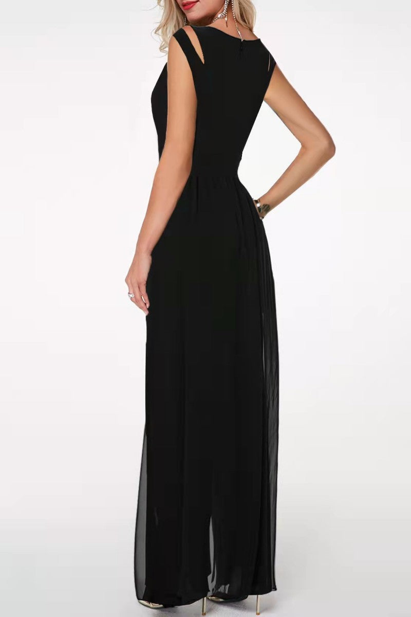 Monos casuales de cuello redondo con parches sólidos y regulares