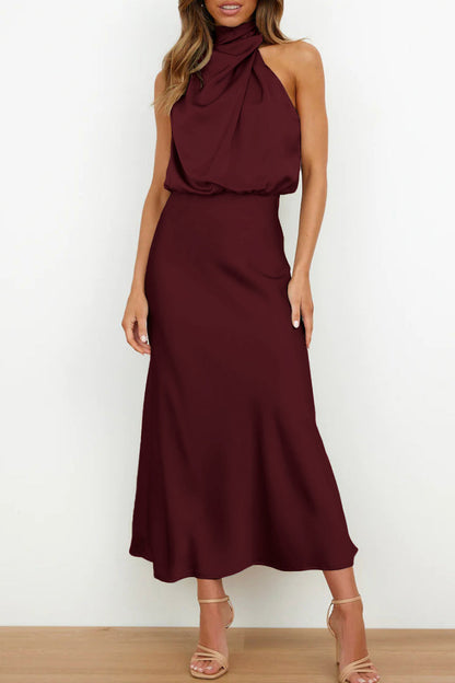 Vestidos de celebridades con cuello alto, línea A, sencillos, sólidos y con cremallera (6 colores)