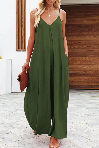 Casual Solid Solid Color V Neck Loose Jumpsuits(6 Colors)