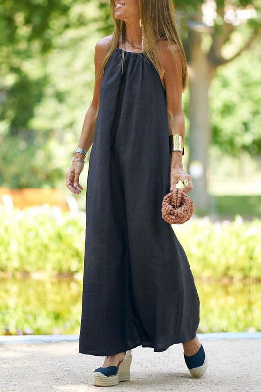 Vestidos casuales universitarios lisos con cuello halter y corte recto (3 colores)
