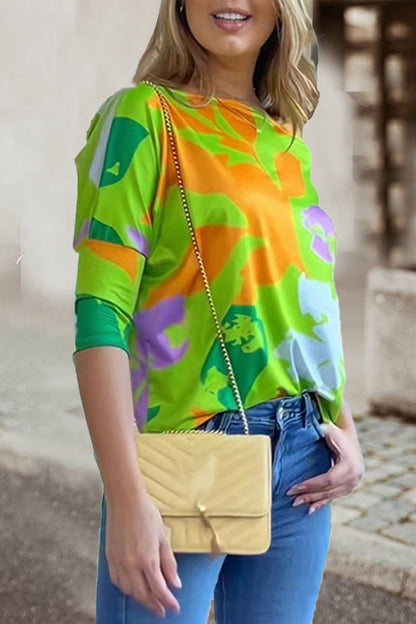 Camisetas elegantes con cuello oblicuo y estampado patchwork (7 colores)