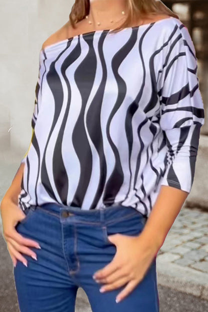 Camisetas elegantes con cuello oblicuo y estampado patchwork (7 colores)