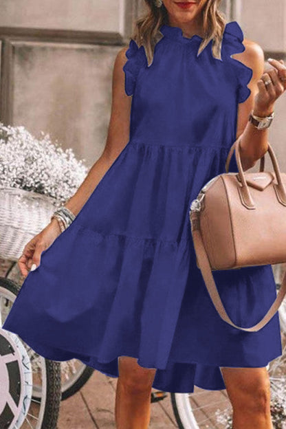 Vestidos de moda con cuello en A, línea A, con volantes y patchwork liso