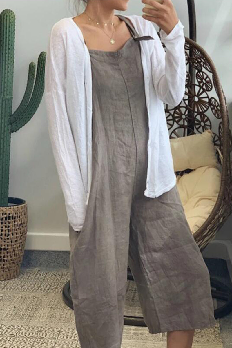 Mono holgado informal sencillo con cuello cuadrado y parches lisos (6 colores)