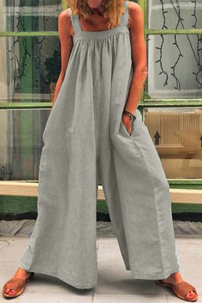 Casual Daily Solid Square Collar Loose Jumpsuits(5 Colors)