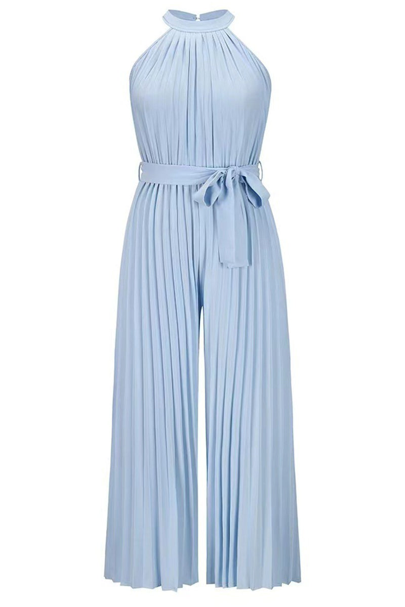 Casual Simplicity Solid Frenulum Fold Halter Loose Jumpsuits(6 Colors)