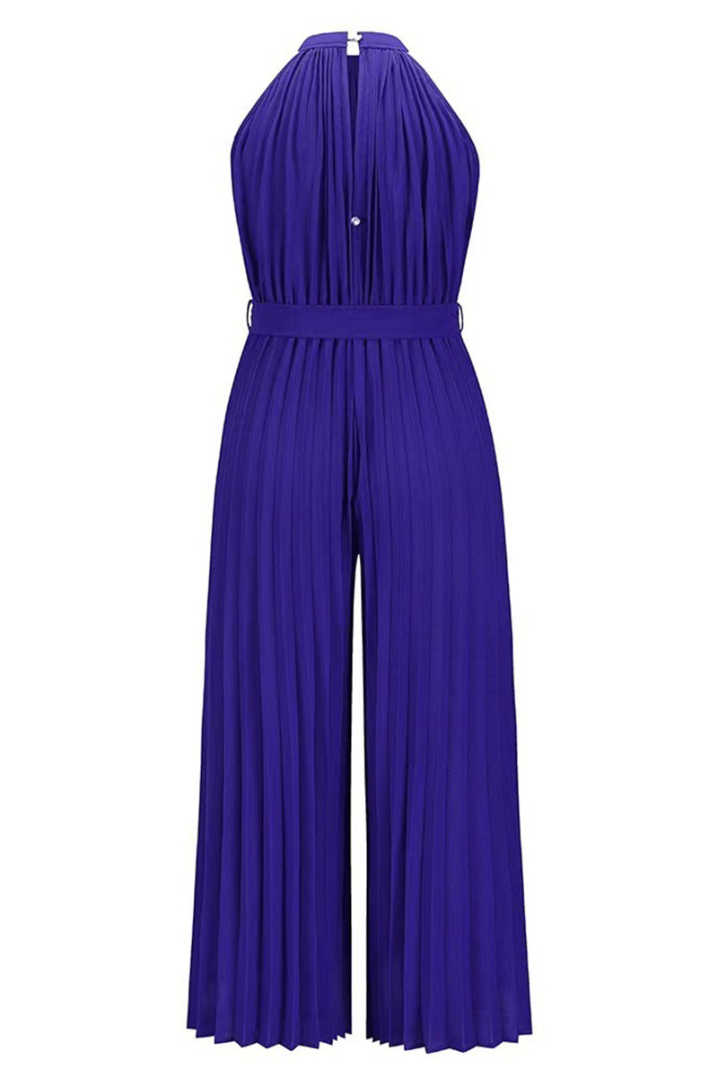 Casual Simplicity Solid Frenulum Fold Halter Loose Jumpsuits(6 Colors)
