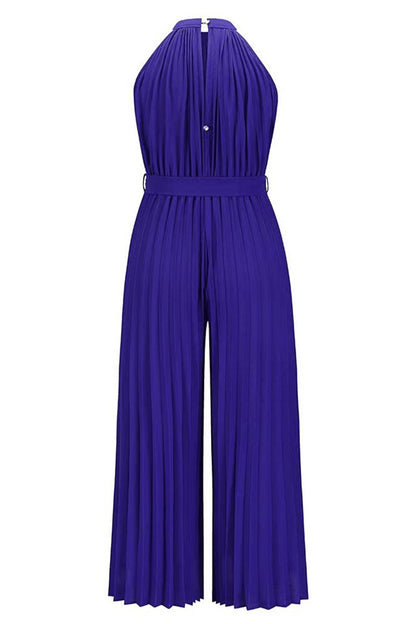 Casual Simplicity Solid Frenulum Fold Halter Loose Jumpsuits(6 Colors)