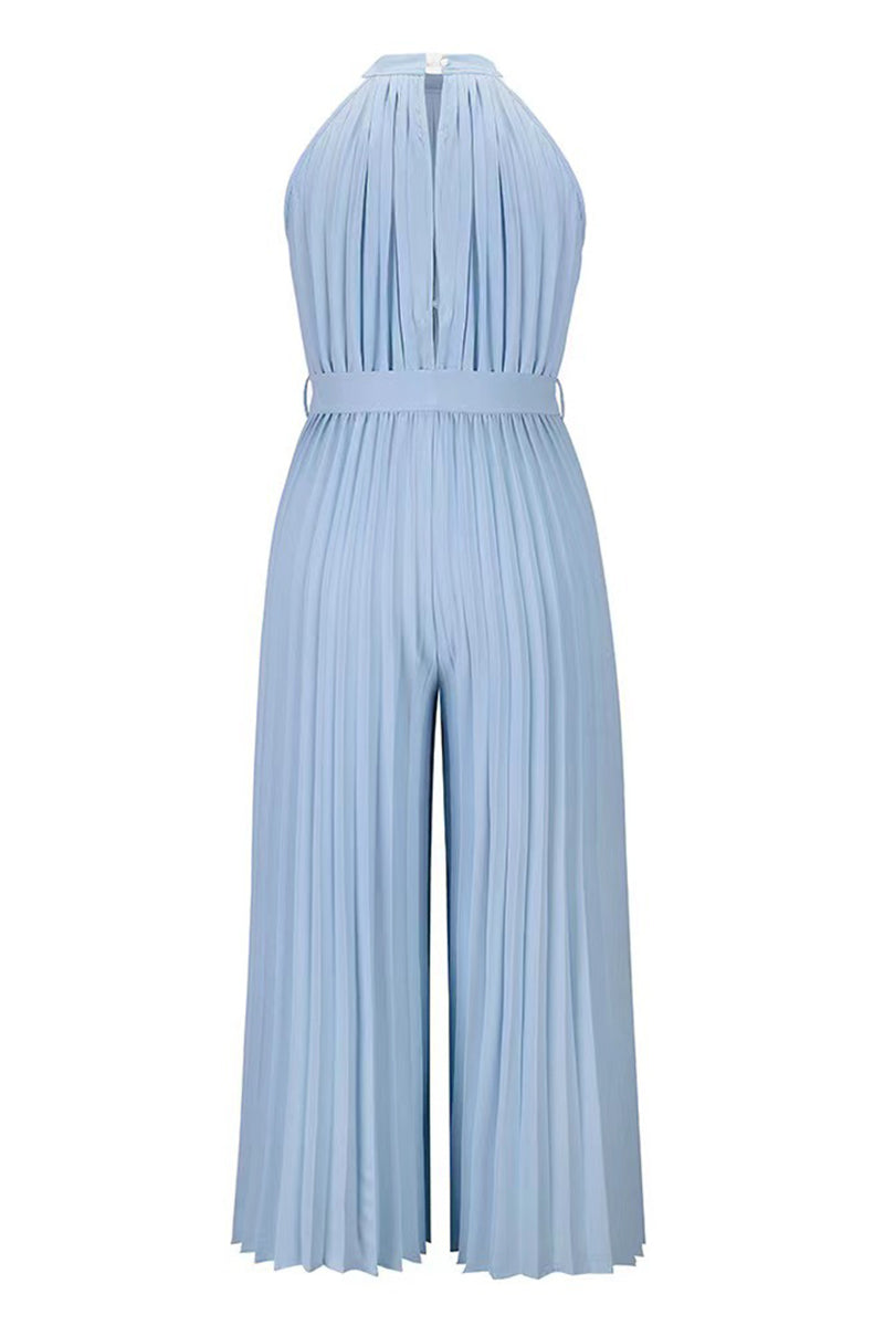 Casual Simplicity Solid Frenulum Fold Halter Loose Jumpsuits(6 Colors)