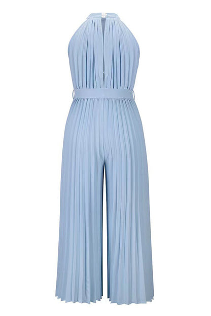 Casual Simplicity Solid Frenulum Fold Halter Loose Jumpsuits(6 Colors)