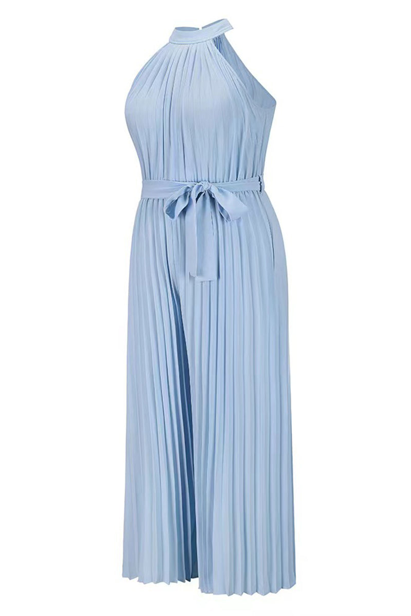 Casual Simplicity Solid Frenulum Fold Halter Loose Jumpsuits(6 Colors)