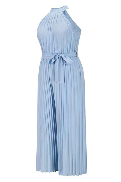 Casual Simplicity Solid Frenulum Fold Halter Loose Jumpsuits(6 Colors)