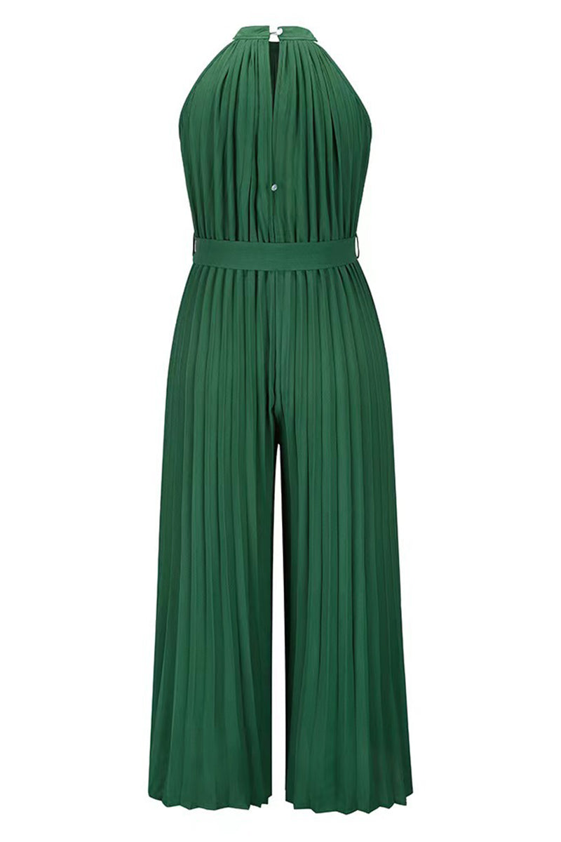 Casual Simplicity Solid Frenulum Fold Halter Loose Jumpsuits(6 Colors)