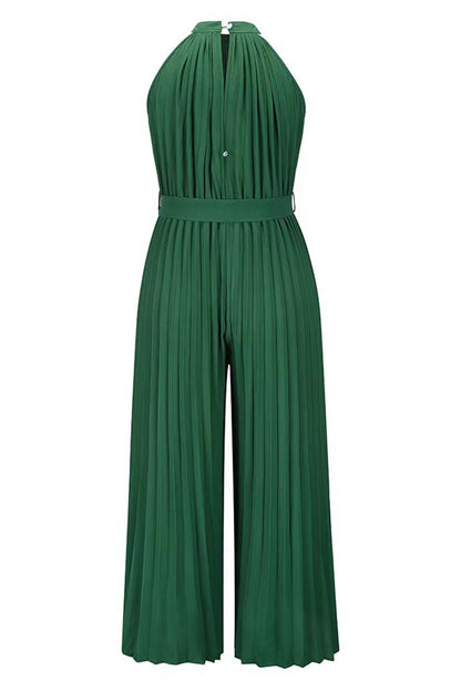 Casual Simplicity Solid Frenulum Fold Halter Loose Jumpsuits(6 Colors)
