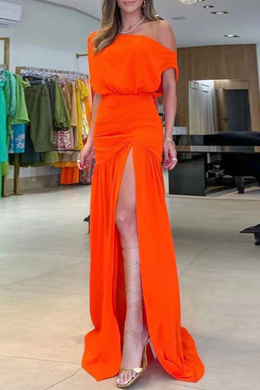 Vestidos sexis formales sólidos con abertura alta y hombros descubiertos (3 colores)