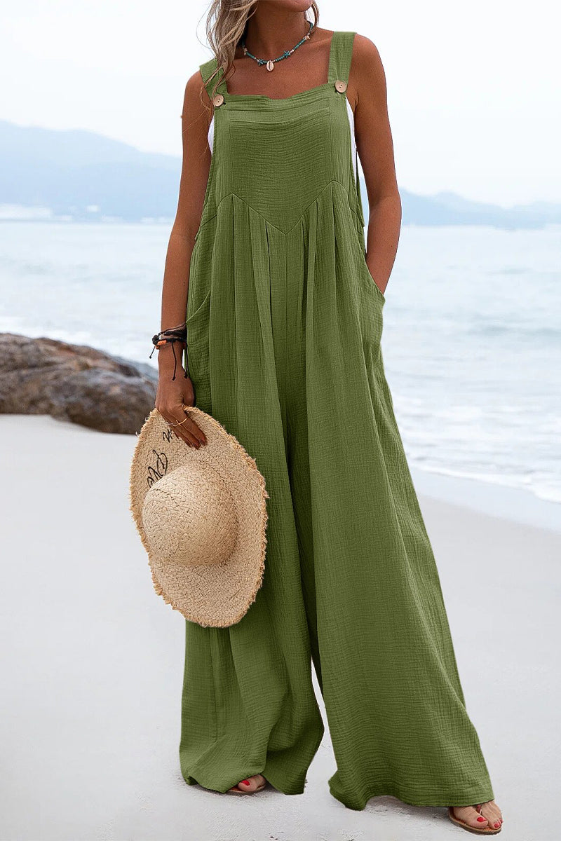 Casual Solid Square Neck Pocket Loose Jumpsuit(13 Colors)
