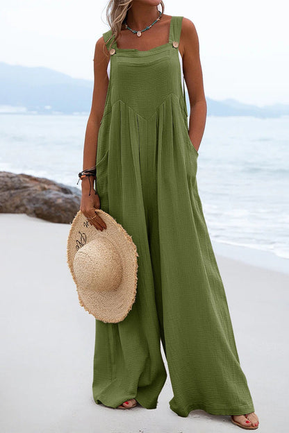 Casual Solid Square Neck Pocket Loose Jumpsuit(13 Colors)